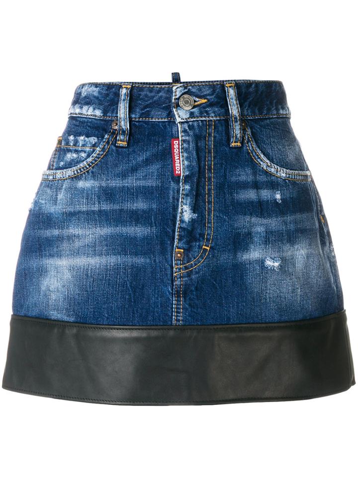 Dsquared2 Leather Trim Denim Skirt - Blue