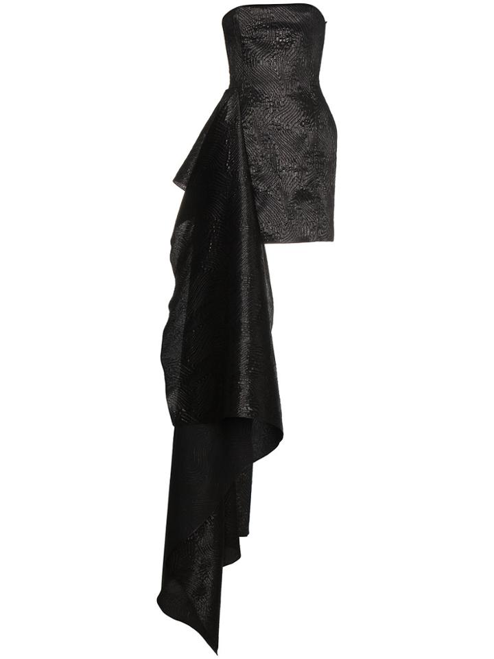 Halpern Black Asymmetric Silk Bustier Dress