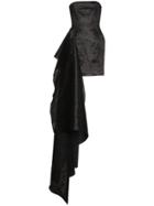 Halpern Black Asymmetric Silk Bustier Dress