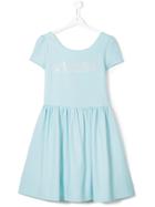 Moschino Kids Logo Appliqué Pleated Dress - Blue