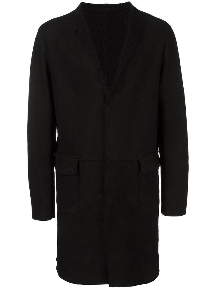 Salvatore Santoro Notched Lapel Coat, Men's, Size: 50, Black, Sheep Skin/shearling/cotton