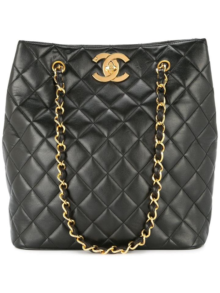 Chanel Vintage Cc Chain Shoulder Tote Bag - Black