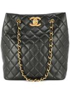 Chanel Vintage Cc Chain Shoulder Tote Bag - Black