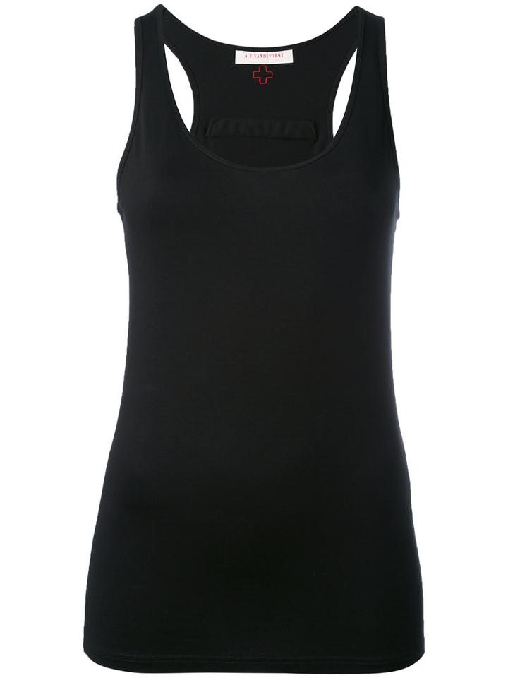 A.f.vandevorst - Embroidered Sign Racerback Tank - Women - Spandex/elastane/viscose - 38, Black, Spandex/elastane/viscose