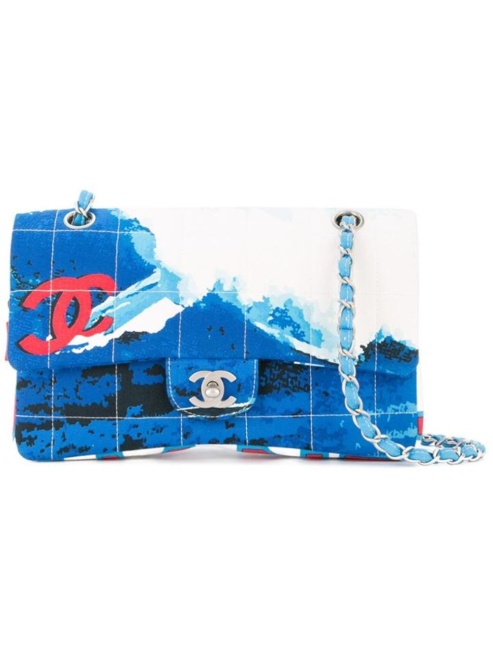 Chanel Vintage Surf-print Quilted Shoulder Bag - Blue
