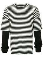 Juun.j Striped Contrast-sleeve T-shirt - Black