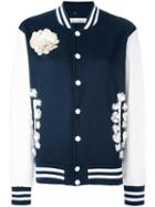 Night Market - Flower Embellished Bomber Jacket - Women - Cotton/leather/polyester - Xs, Blue, Cotton/leather/polyester