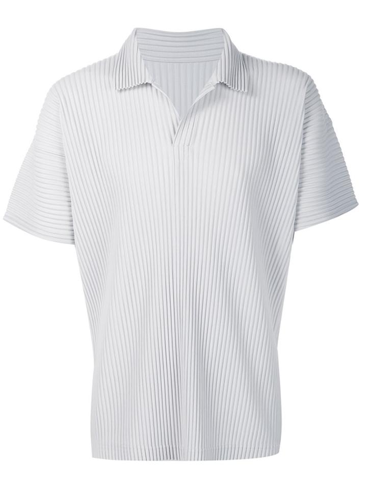 Homme Plissé Issey Miyake Pleated Polo Shrt, Men's, Size: 4, Grey, Recycled Polyester