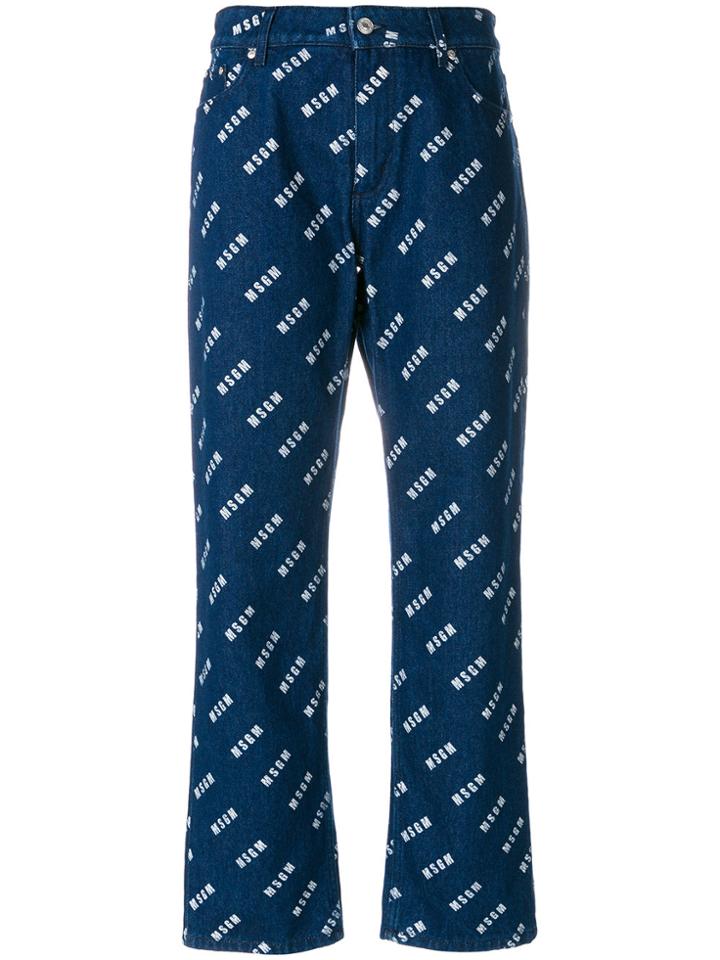 Msgm Logo Print Straight Jeans - Blue