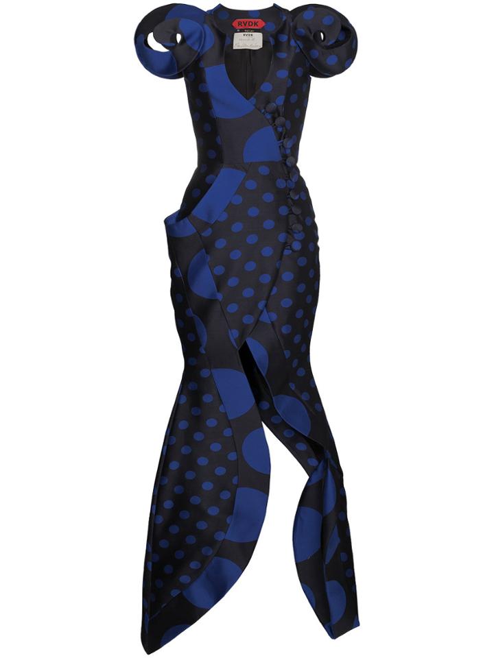 Ronald Van Der Kemp Polka Dot Fitted Gown - Black