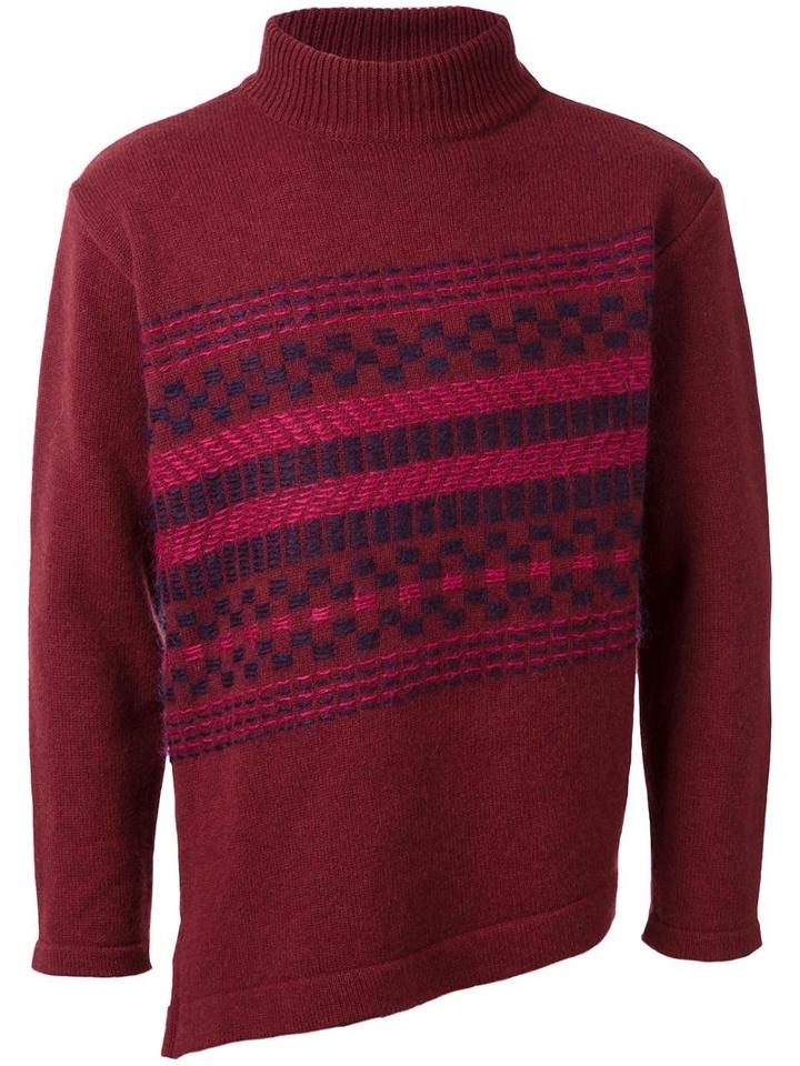 En Route Striped Panel Turtleneck Jumper, Men's, Size: 2, Red, Wool