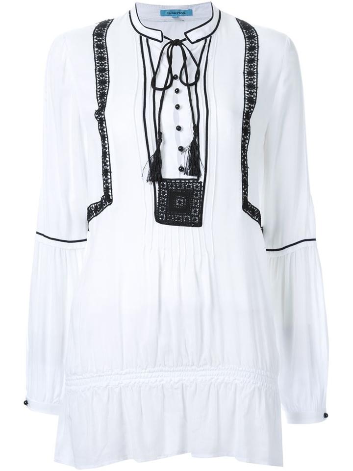 Guild Prime Contrast Embroidery Ruffle Waist Blouse