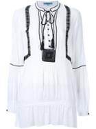 Guild Prime Contrast Embroidery Ruffle Waist Blouse