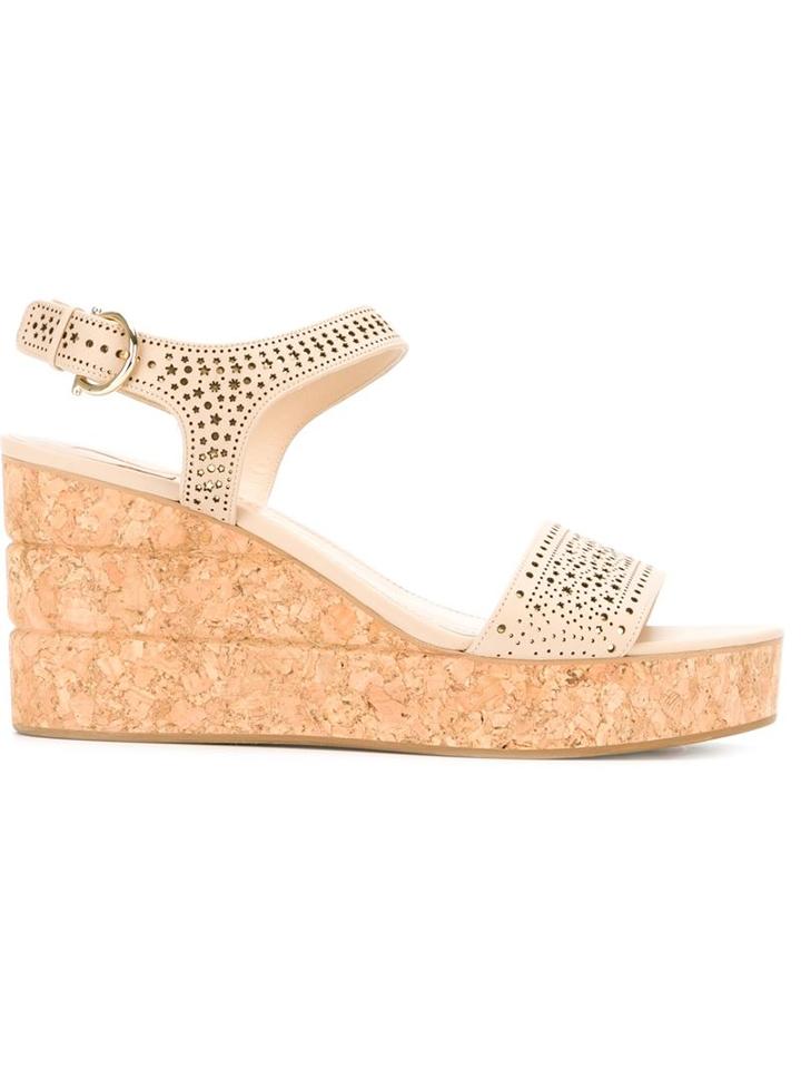 Salvatore Ferragamo Wedge Sandals, Women's, Size: 40, Nude/neutrals, Calf Leather/leather/rubber