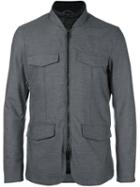 Emporio Armani Mandarin Collar Jacket, Men's, Size: Large, Grey, Polyester/viscose/spandex/elastane/spandex/elastane