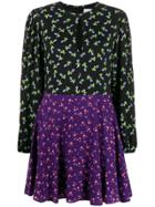 Be Blumarine Floral Print Panelled Dress - Black
