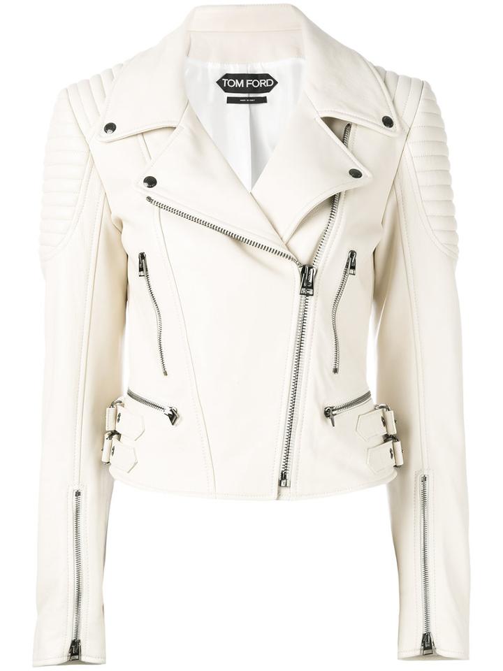 Tom Ford Leather Biker Jacket, Women's, Size: 42, White, Lamb Skin