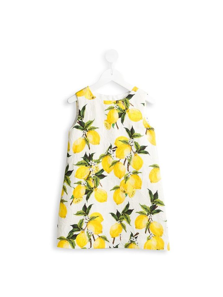 Dolce & Gabbana Kids Brocade Lemon Print Dress, Girl's, Size: 10 Yrs, Yellow/orange