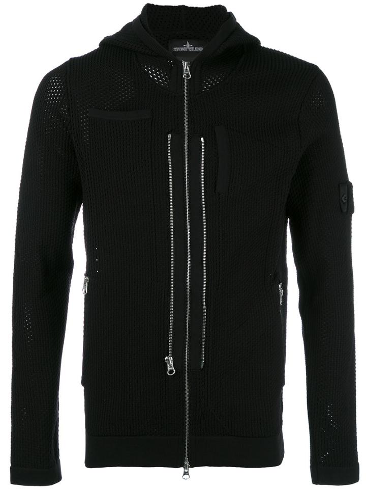 Stone Island Shadow Project Multi Zip Perforated Detail Hoodie, Men's, Size: Small, Black, Polyamide