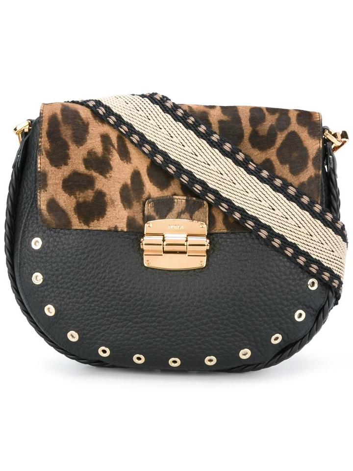 Furla Leopard Print Shoulder Bag, Women's, Black, Leather
