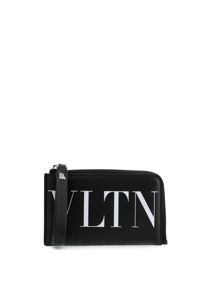 Valentino Contrast Logo Zip Wallet - Black
