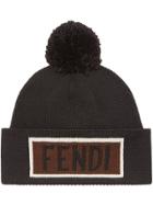 Fendi Logo Patch Beanie Hat - Black