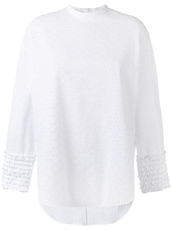 Cédric Charlier Ruffled Lace Blouse, Women's, Size: 40, White, Cotton