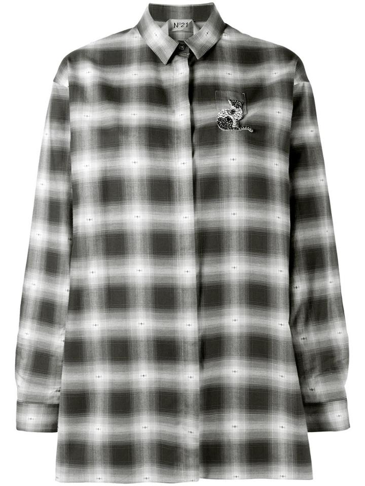 No21 Embellished Cat Checked Shirt - Green