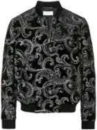 Saint Laurent Embroidered Velvet Bomber Jacket - Black