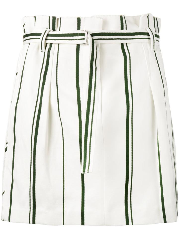 3.1 Phillip Lim - Stripe Pleated Mini Skirt - Women - Cotton/linen/flax - 6, Women's, White, Cotton/linen/flax
