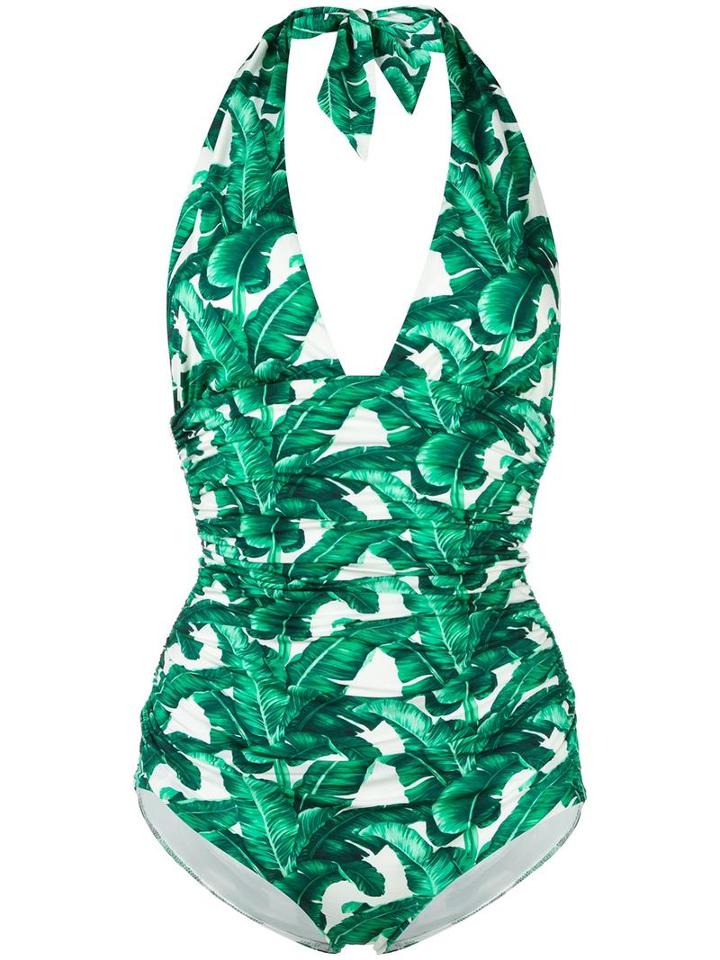 Dolce & Gabbana Banana Leaf Print Swimsuit, Women's, Size: 1, White, Polyamide/spandex/elastane