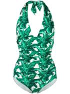 Dolce & Gabbana Banana Leaf Print Swimsuit, Women's, Size: 1, White, Polyamide/spandex/elastane