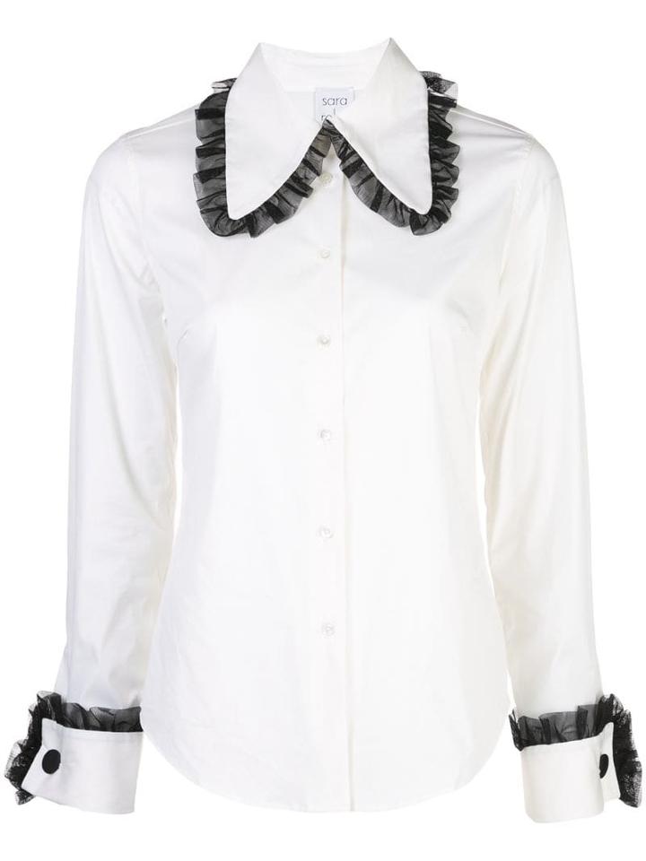 Sara Roka Tulle Trim Shirt - White