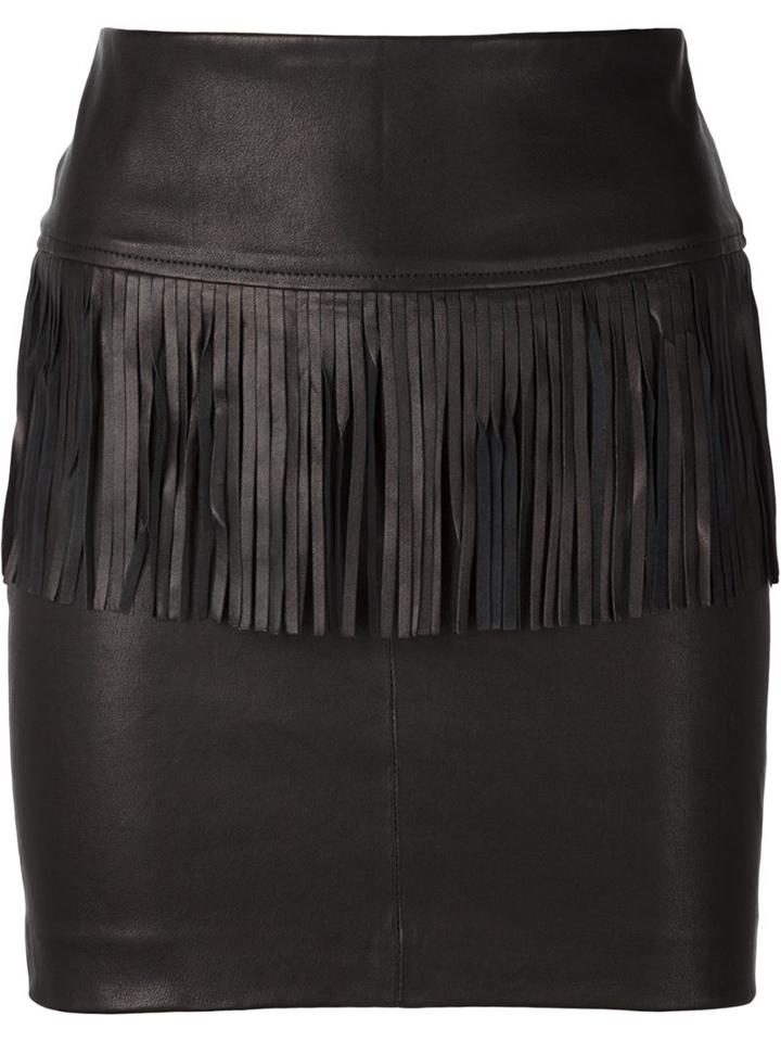 Iro Fringe Panel Skirt, Women's, Size: 38, Black, Lamb Skin