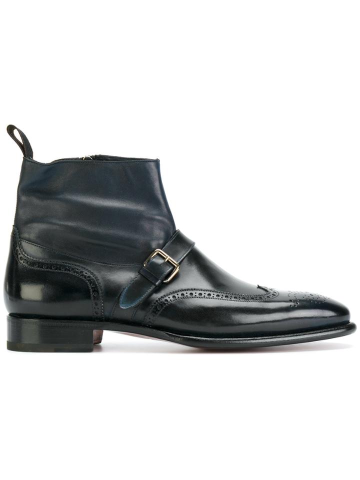 Santoni Ankle Boots With Buckle Strap - Blue