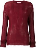 Helmut Lang Distressed Knitted Jumper - Red