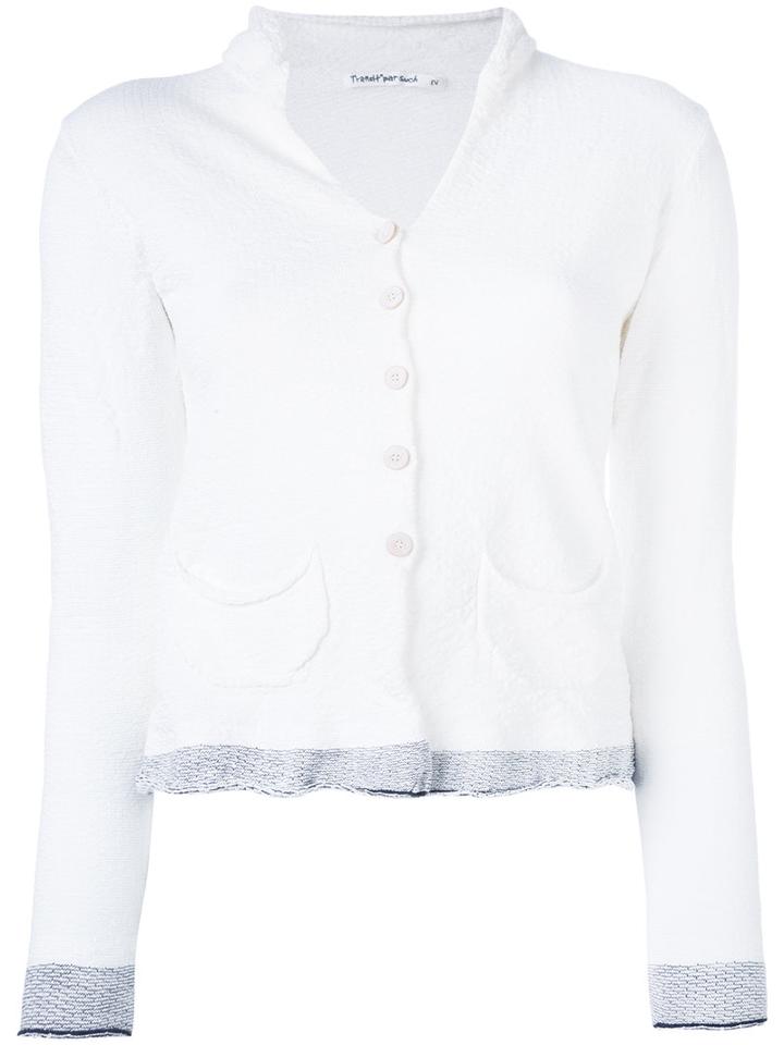 Transit - Contrast Cuff Knitted Cardigan - Women - Cotton/linen/flax/spandex/elastane/viscose - 3, White, Cotton/linen/flax/spandex/elastane/viscose