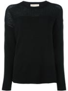 Michael Michael Kors Open Knit Detail Jumper, Women's, Size: Large, Black, Cashmere/merino