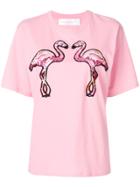 Victoria Beckham Flamingo Embroidered T-shirt - Pink & Purple
