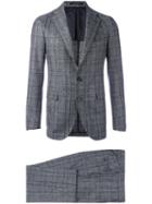 Tagliatore Notched Lapel Plaid Suit, Men's, Size: 46, Grey, Virgin Wool/acetate/viscose