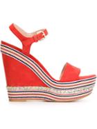 Stuart Weitzman Wedge Sandals, Women's, Size: 38.5, Red, Suede/leather/cotton/rubber