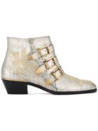 Chloé Grey Glitter Susanna Ankle Boots - Metallic