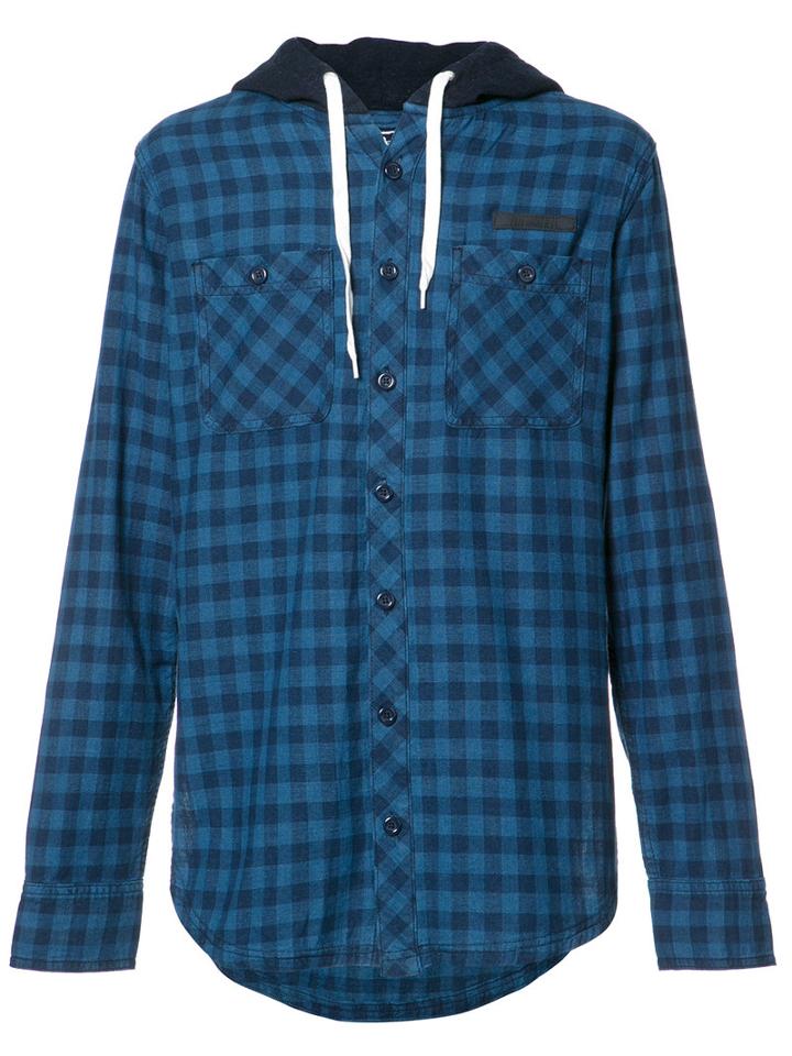Prps Checked Buttoned Hoodie, Men's, Size: Medium, Blue, Cotton