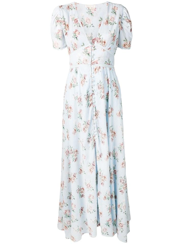 Love Shack Fancy Floral Flared Maxi Dress - Blue