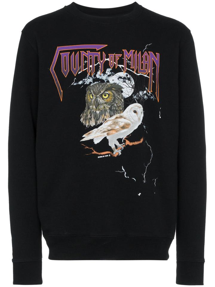 Marcelo Burlon County Of Milan Owl Print Crew Neck Cotton Sweatshirt -