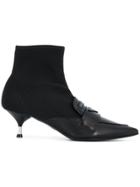 Prada Loafer Detail Ankle Boots - Black