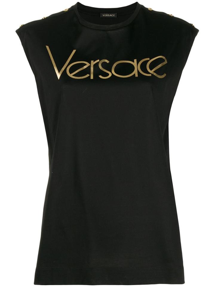 Versace Logo Sleeveless T-shirt - Black