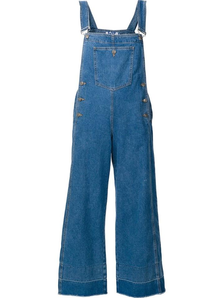 Steve J & Yoni P Cropped Overalls, Women's, Size: Medium, Blue, Cotton/polyester/cotton