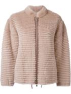 Liska Cashmere Zip Front Jacket, Women's, Size: Medium, Pink/purple, Mink Fur/cashmere