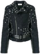Aviù Embellished Textured Biker Jacket - Blue